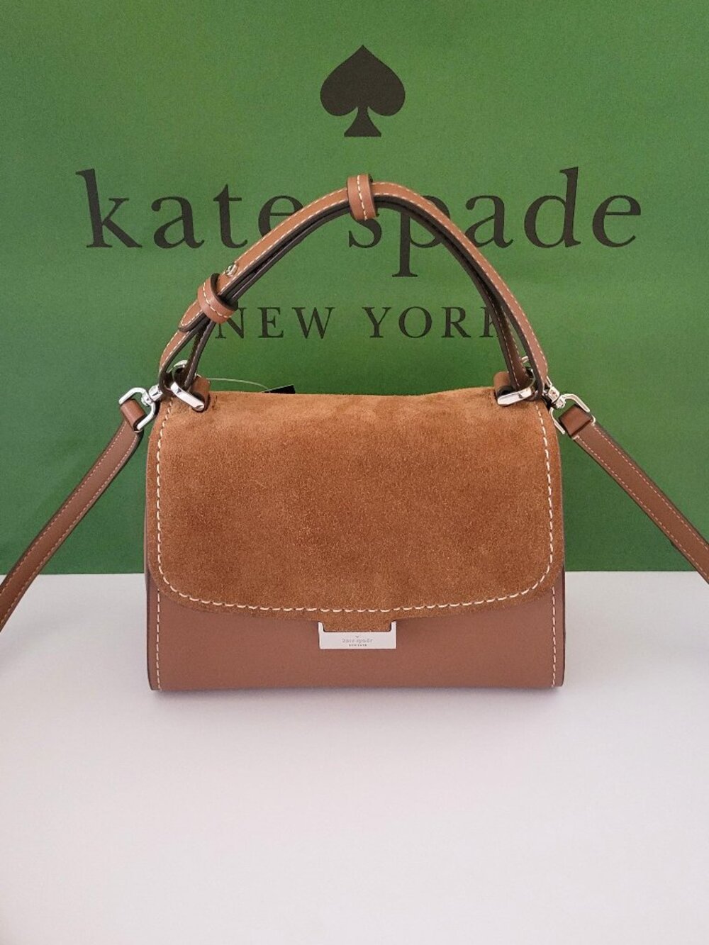 Kate Spade KP027 Riley Suede Leather Small Top Handle Satchel Warm Ginger